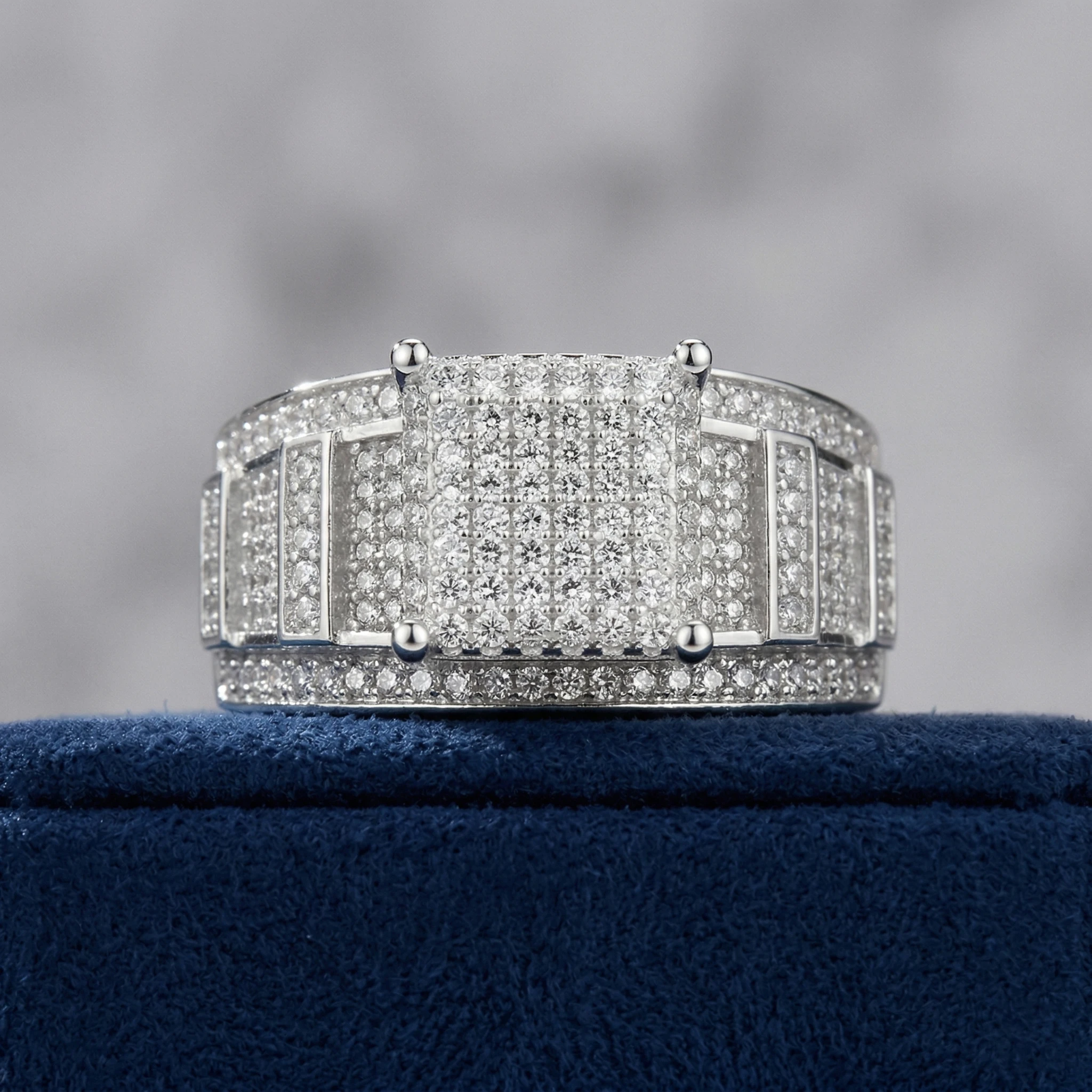 Hip Hop Cubic Zirconia Ring, 925 Sterling Silver, D Color VVS1, Heavy Full Pave, Men's Street Rap Style, Certificate Quality,Luxury Sparkling Anniversary Fine Jewelry Gifts for Wife Women Couples Girls Friends, Ship From US