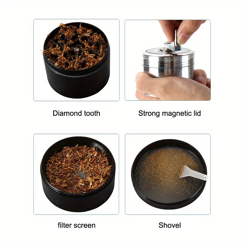 2.5inch Handle Herb Grinder Mill 4-layer Spice Pepper Crusher Mortar Tobacco Grinder Cigarette Smoking Tool Kitchen Accessories