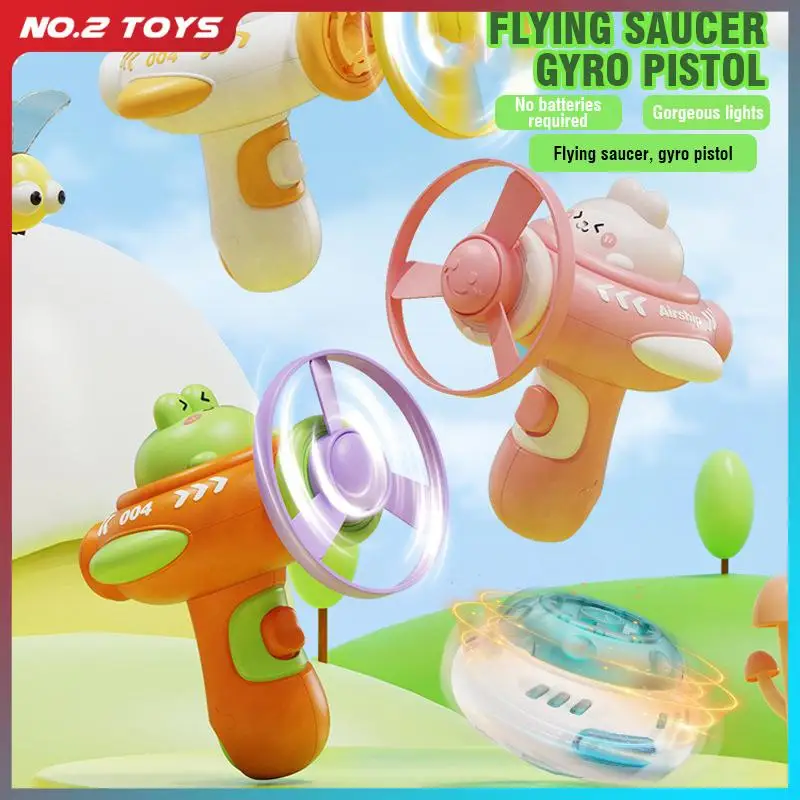 

Children's Toys Flying Saucer Pistol Outdoor Sport Animal UFO Gyro Gun with Light Parent-child Interactive Throw Catch Kids Toy