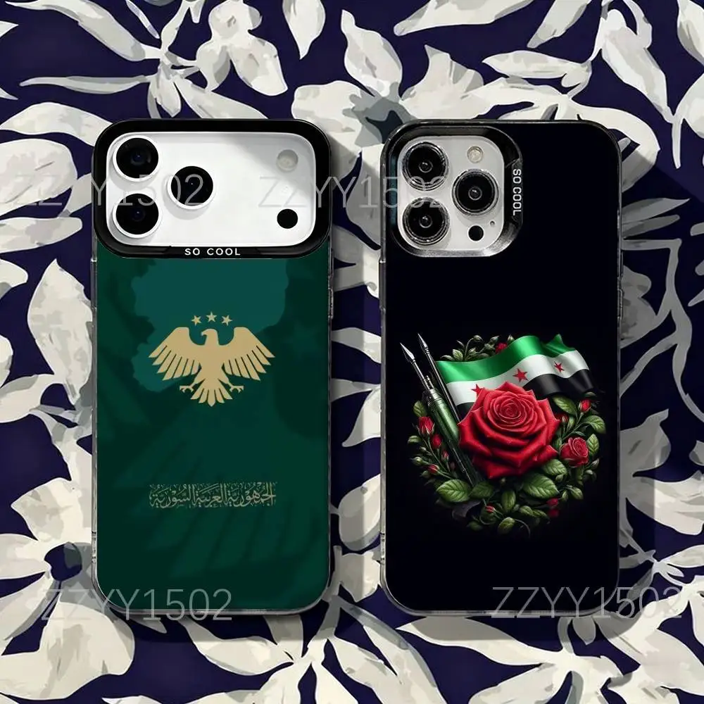 

Syria Syrian Flag National Emblem Eagle Phone Case For iPhone 17,16,15,14,13,12,X,8,Pro,Max,Plus,SE4,Air,Mini HD Black IMD Matte