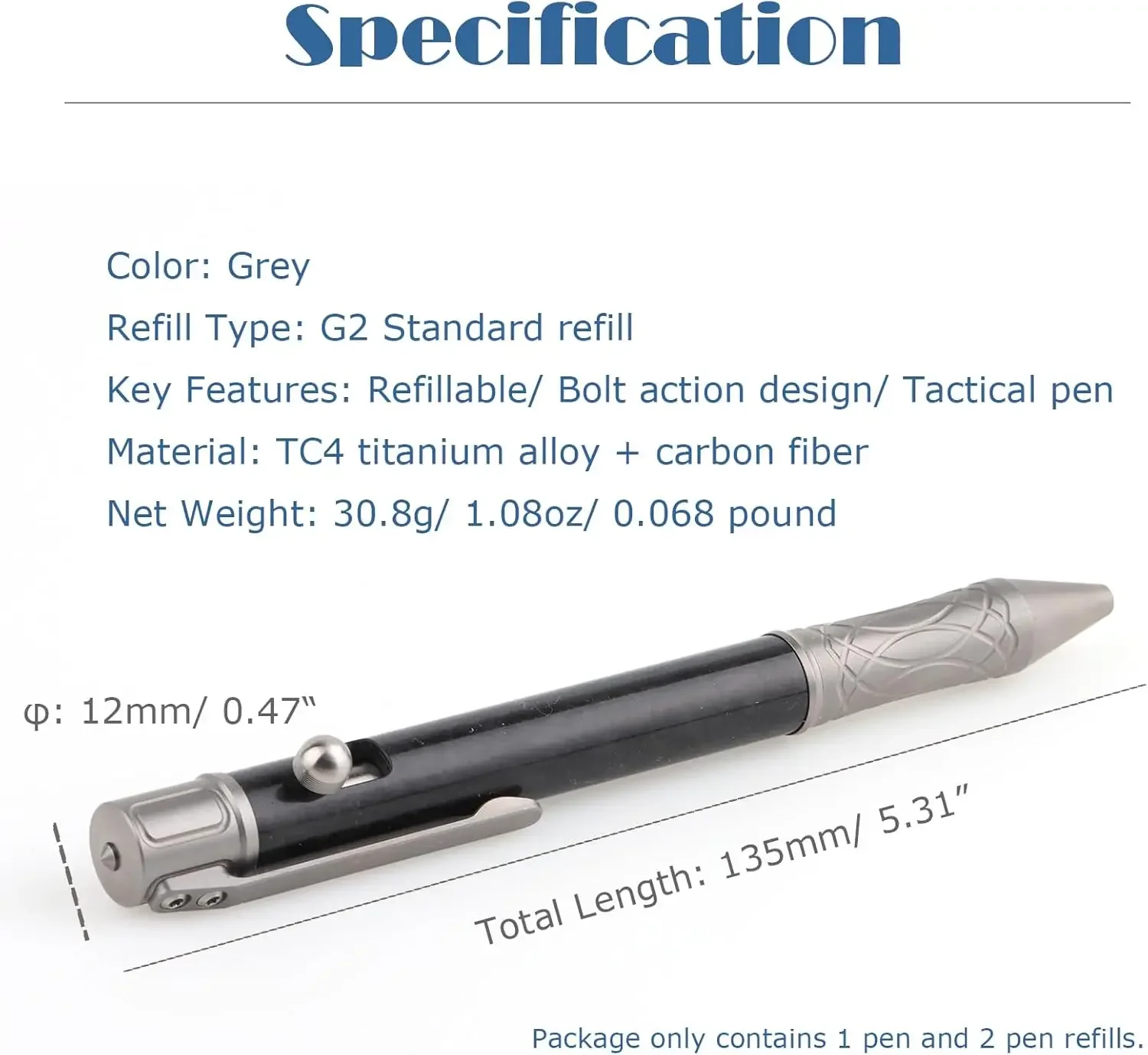 FEGVE Titanium Ballpoint Pen with Clip Compact Size EDC Tool Writing Pocket Pen for Business Office Daily Use