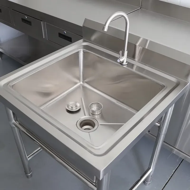 Sturdy Single Slot Stainless Steel Kitchen Sink Handmade Commercial Faucet for Restaurant and Kitchen Use with Hose
