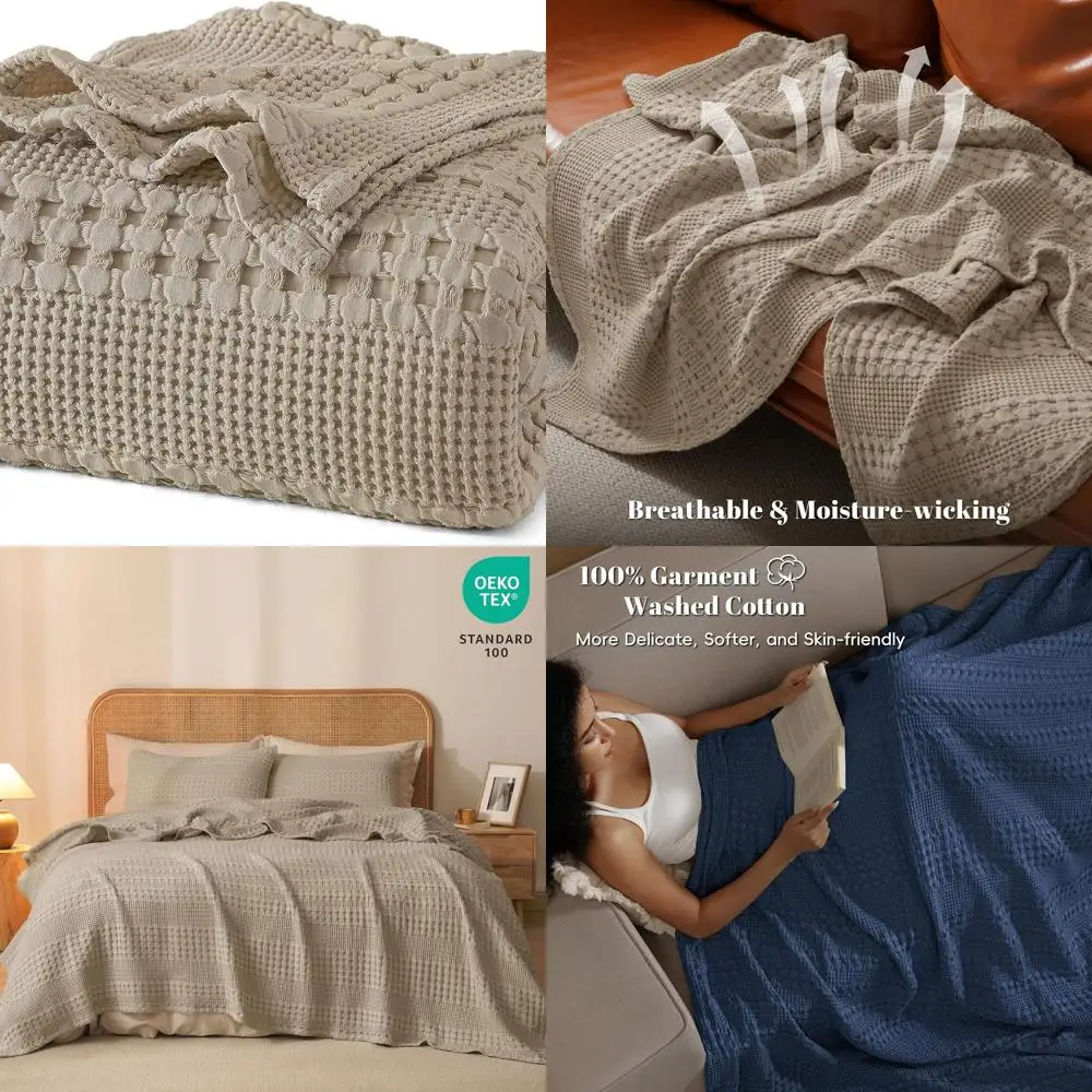 

Хлопковое вафельное одеяло королевского размера, мягкое и дышащее, всесезонное, роскошный рождественский декор, 108x90, серо-коричневый