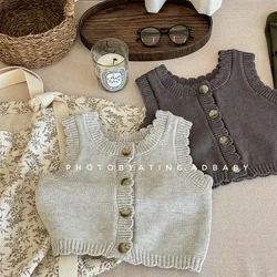 Korean Autumn Woolen Yarn Girl Winter Waistcoat Loose Coat 2024 Fashion Striped Vest Autumn Childrens Clothing Children