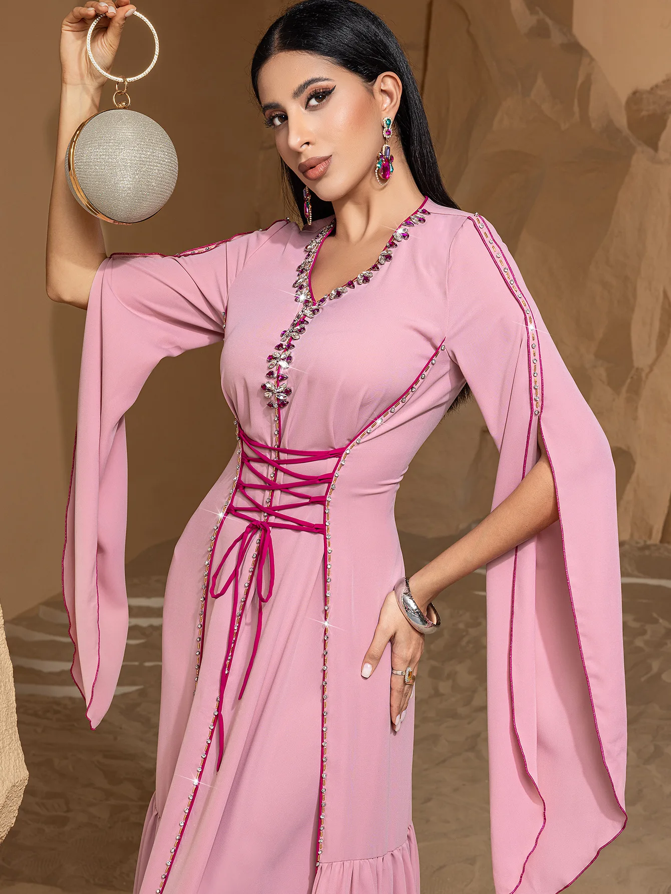 

2025 New Abaya Dubai Diamonds Vestidos Women Muslim Dress Femme Musulmane Eid Djellaba Turkey Kaftan Islam Clothing Caftan Robe