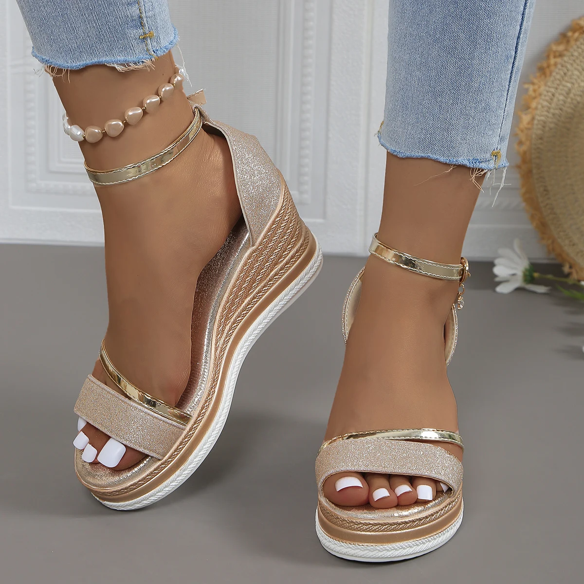 Women Wedges Sandals Summer 2024 New Fashion Casual Shallow Shoes for Women High Heels Open Toe Platform Sexy Designer Sandals