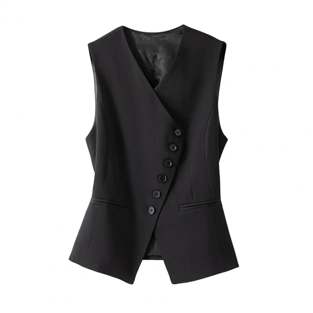 Formal Vest Jacket Elegant Sleeveless Women's Vest Coat with Single-breasted Buttons V Neck Western Style Slim Fit for Formal
