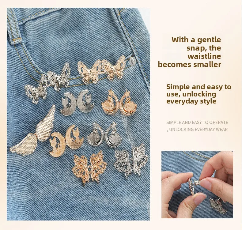 Jeans Button Adjustable Clips for Pant Skirts Waist Tightener Buckle Snap Button Adjuster Butterfly Pin Button Clothing Supplies