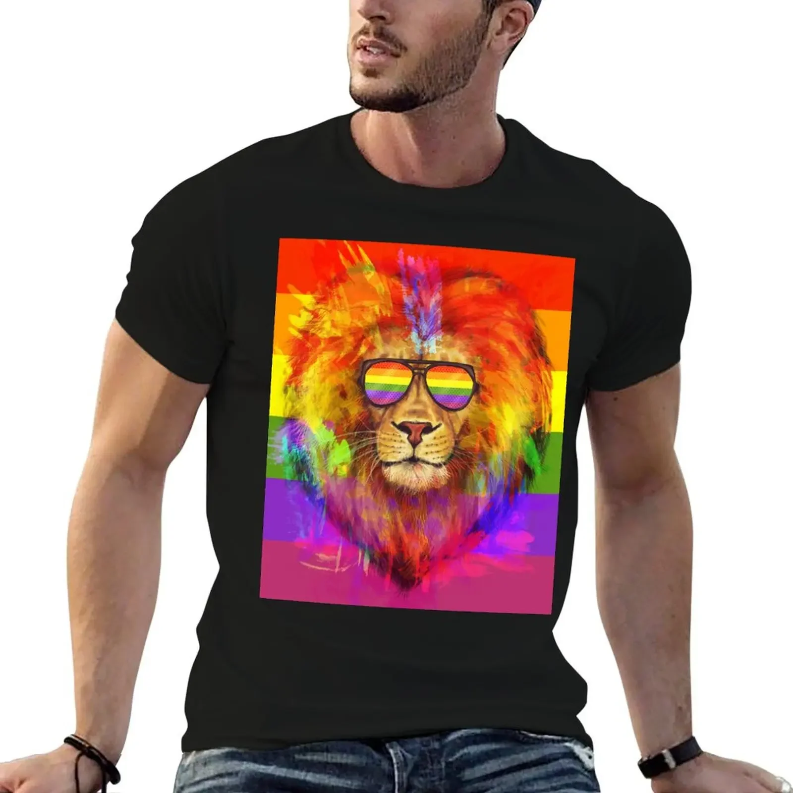 

Rainbow Lion Pride T-Shirt sweat Louboutins custom shirt graphic t shirt vintage plus size men clothing