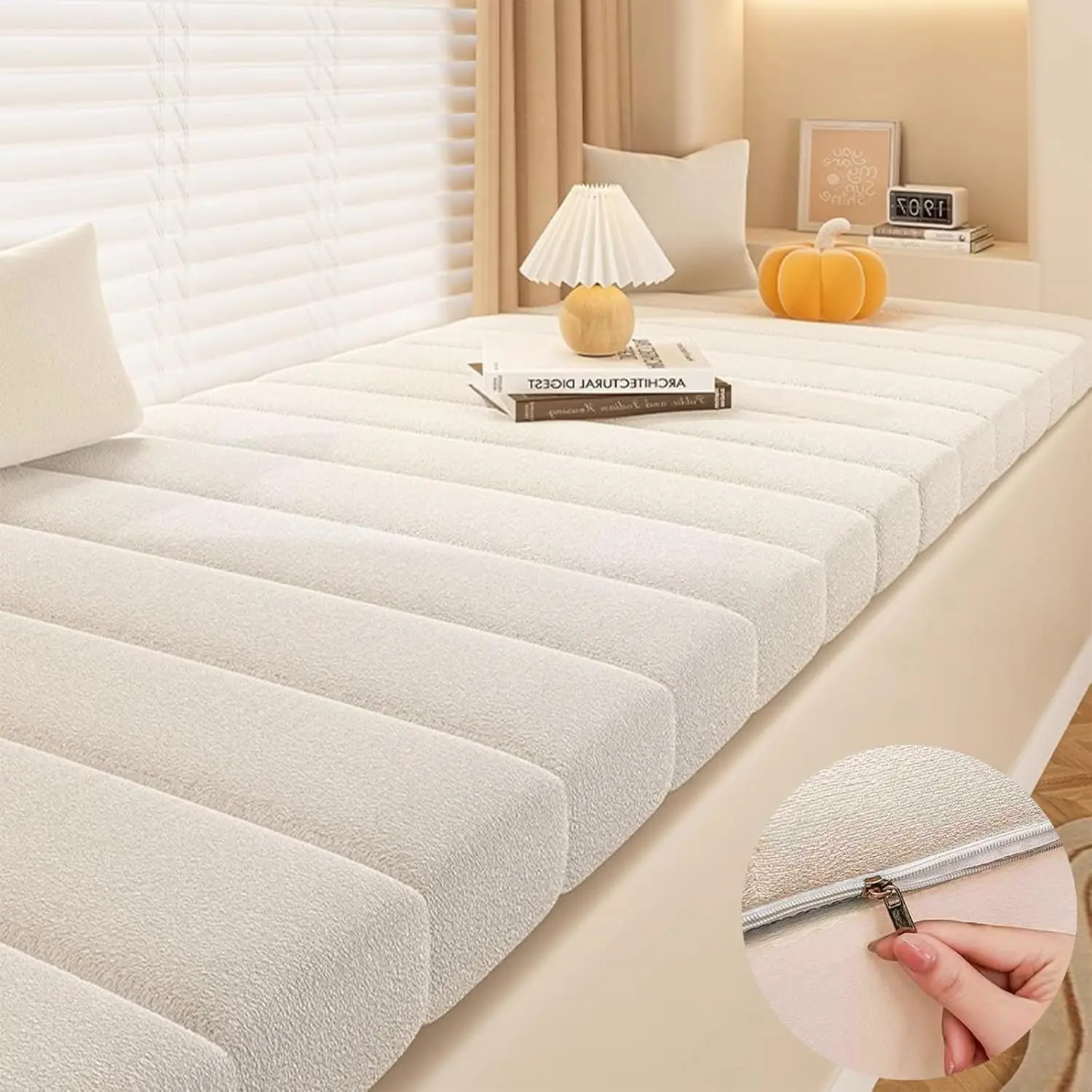 Custom Bench Cushions Teddy Velvet Bay Window Waterproof Chair Seat Long Mattress Padding Seat Pad Decorative Pads Garden Swings