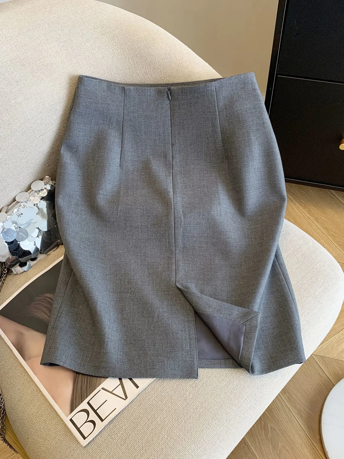 

YMDM High Waist ey Suit f Skirt Women's Autumn Ele Commuting Design Sense Slit Bodycon Skirt Ladies Premium Faion