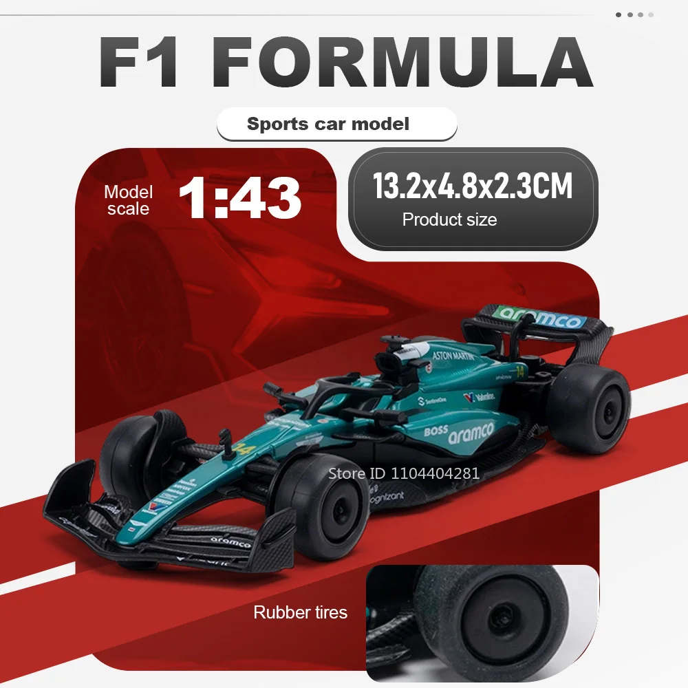 

Масштабная модель гоночного болида Формулы-1 1:43, литая из сплава, с резиновыми шинами, в акриловой коробке, металлический корпус, миниатюрная машинка для декора и коллекции