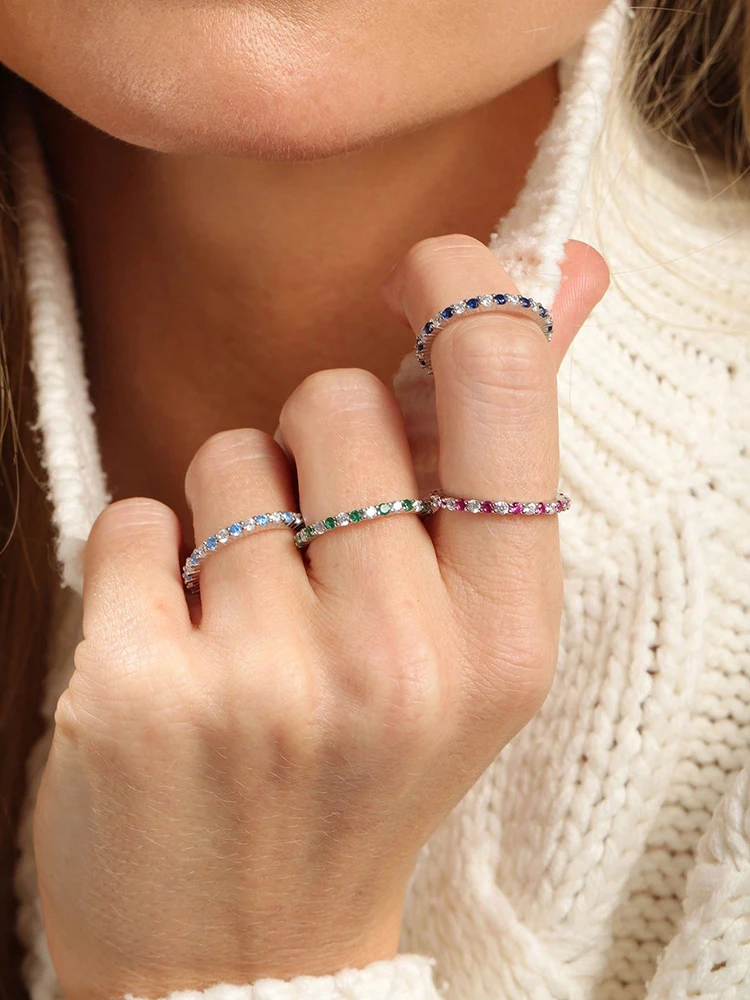 925 Sterling Silver Fashion Simplicity Multicolor Full Zircon Stackable Ring For Women Anniversary High Quality Fine Jewelry