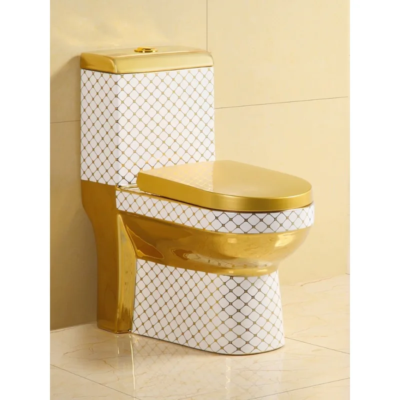 New color gold plated toilet toilet ceramic creative personality siphon large diameter conjoined toilet wall row