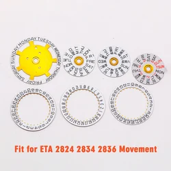 ETA 2824 2834 2836 Watch Movement Day Date Wheel Week dial Day/Date at 3.0/6.0 Automatic mechanical movt repair accessories