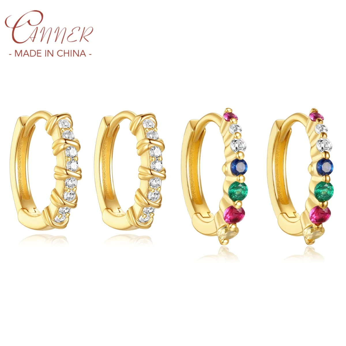 

CANNER 925 Sterling Silver Cold Luxury Style Colour Zircon Hoop Earrings For Women Versatile TemperamentIns Fine Jewelry Gifts