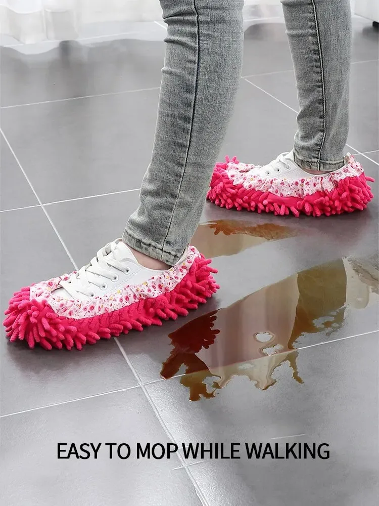 2 Pieces Of Chenille Mop Slippers Dust Removal Foot Socks Mop Cap Multifunctional Floor Cleaning Lazy Shoe Cover Dust Collector