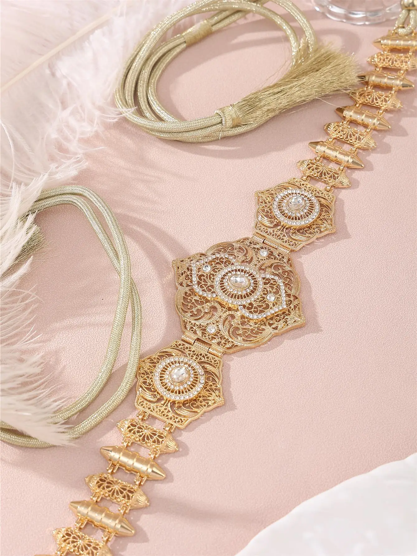 Une ceinture préliminaire ornée de diamants pour femmes, robe de mariée, bijoux de corps, métal doré, longueur réglable, robe de patients, cadeau