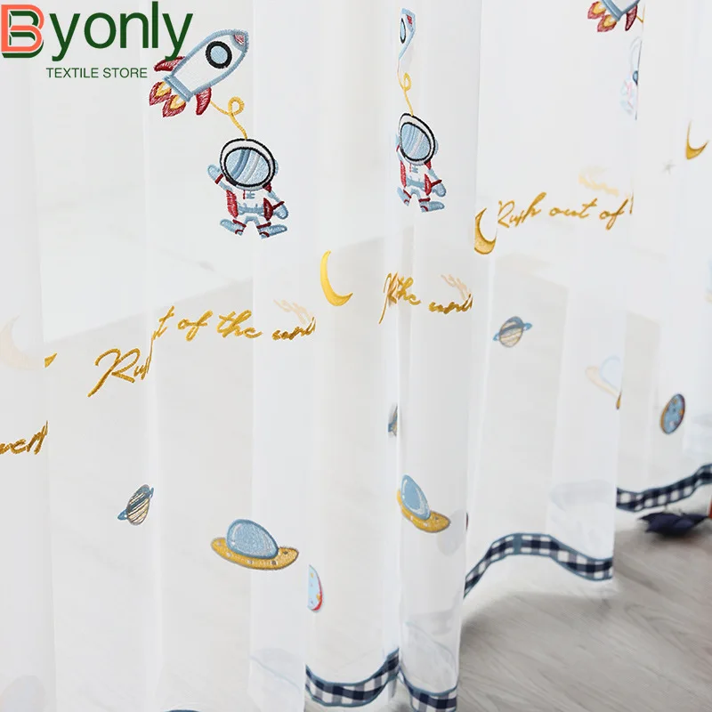 

Cartoon Dream Children's Room Embroidered Window Screen Curtains for Living Room Bedroom French Window Floating Window Balcony