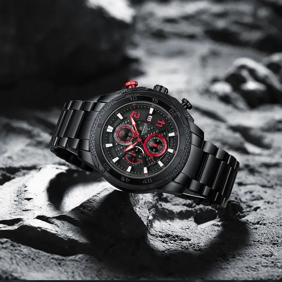 ساعات يد رجالية جديدة غير رسمية مقاومة للماء من NAVIFORCE بمينا مضيء مع ساعة كرونوغراف وساعات من الفولاذ المقاوم للصدأ #3