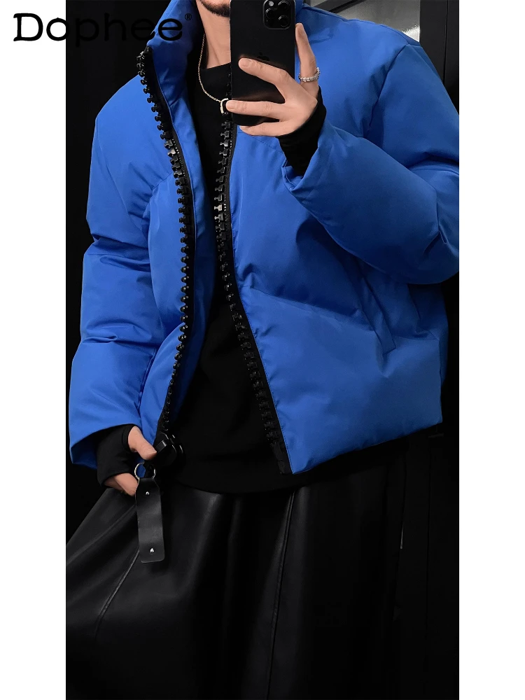 

Men's 2025 Winter New High-End Simple Design Stand Collar Parkas Men's Trend Versatile Warm Parkas Solid Color Zipper Chic Coats