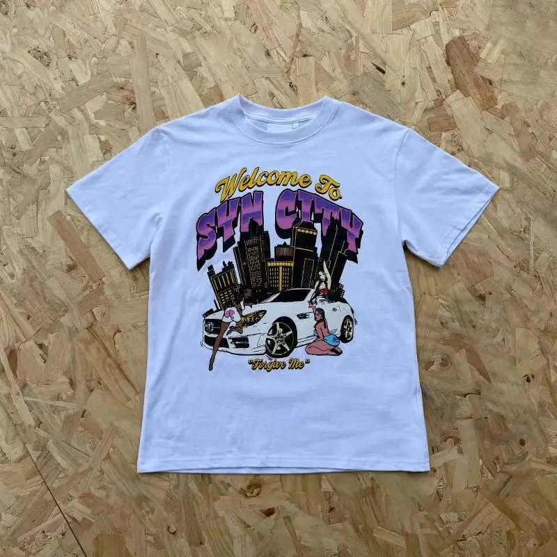 Synaworld Cartoon Printed ort Sve round Ne T-irt for Boys Car Motif Summer Casual Loose Fit Teen Faionable Cotton