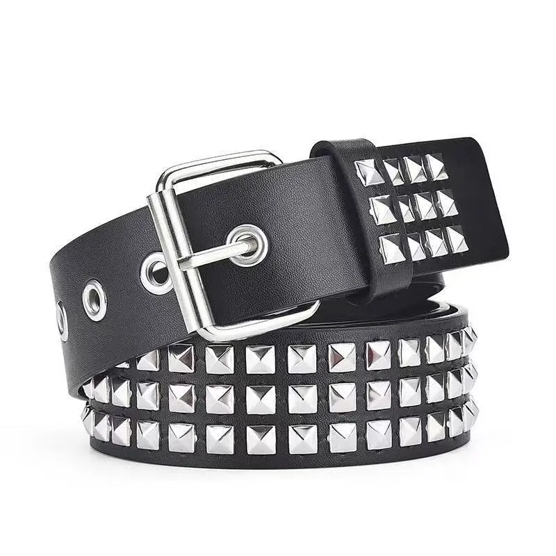 Western Hip Punk Stainless Steel Three Rivet PU Leather Men Belt Fashion Nightclub Belt for Mens