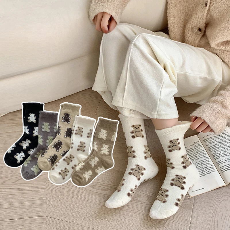 

Cartoon Bear Japanese Kawaii Cute Socks Women Autumn Winter Thicken Warm Long Socks Homewear Boots Floor Thermal Sleeping Socks