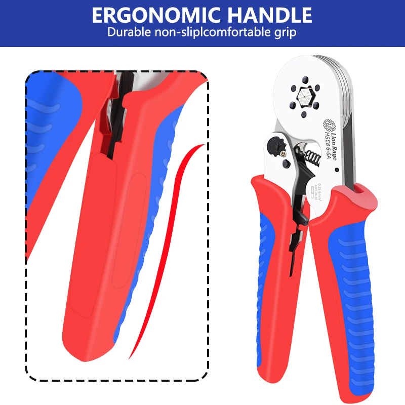 Suitable for AWG24-10 (0.25-6mm ²) Hexagonal crimping tool ferrule terminal tool pliers HSC8 6-6F self-adjusting ratchet crimper