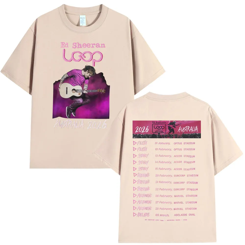 إد شيران حلقة جولة أستراليا 2026 جولة ميرش تي شيرت المشجعين هدايا الرجال النساء الملابس موضة الهيب هوب القطن المتضخم تي شيرت #5