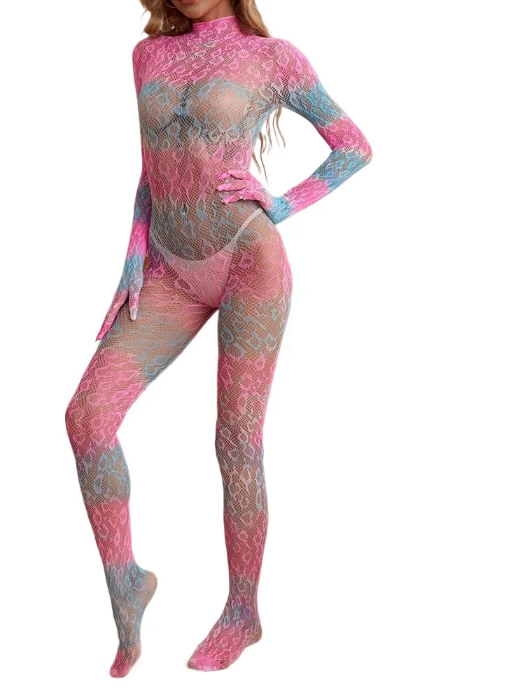 بذلة شفافة متدرجة ملونة بأكمام طويلة من نسيج شبكي بدون ظهر ملابس داخلية مثيرة ورومانسية #5