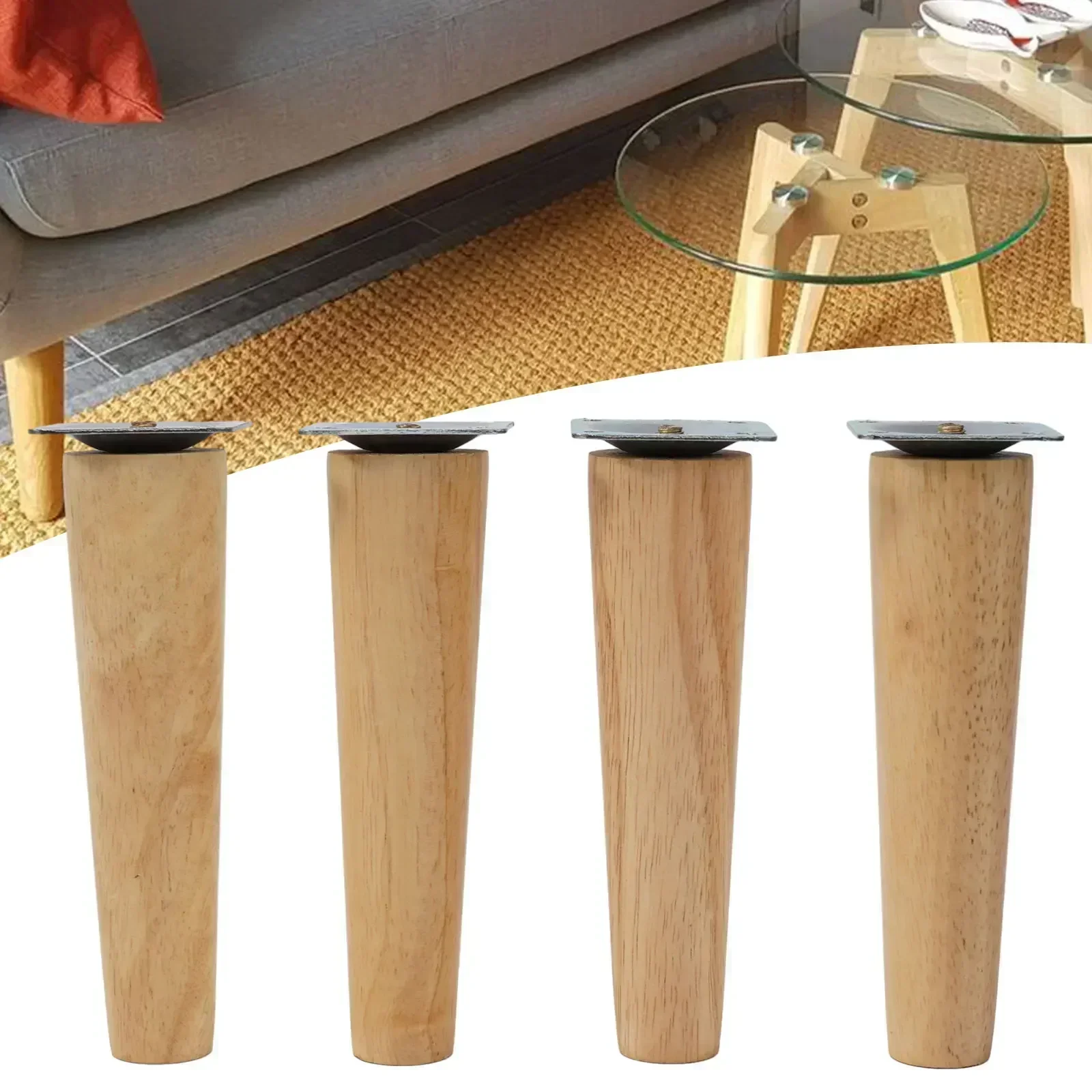 Set of 4 Solid Oak Furniture Legs Multifunctional for a Variety of Pieces Sleek Modern Design Floor Protection Capabilities