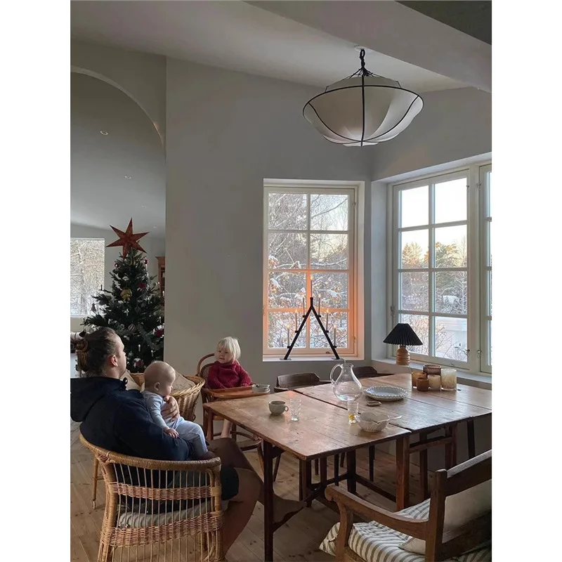 Nordic Retro Fabric Chandelier French Style Medieval Living Room Chandelier For Bedroom Kitchen Decor