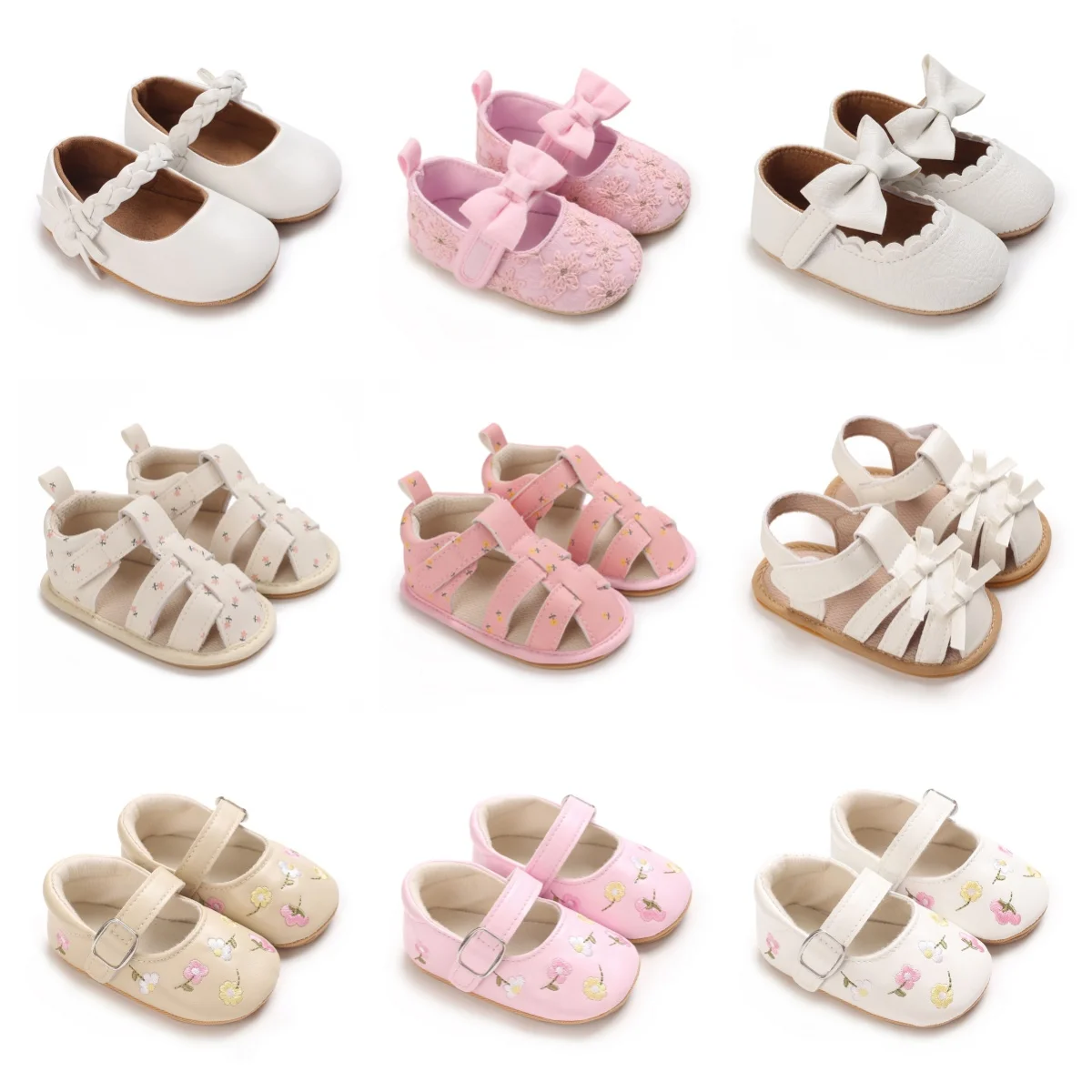 Girl Baby Walking Shoes Spring And Summer Anti Slip Rubber Sole Flower Princess Shoes 0-18M Baby Cute Retro Baotou Sandals