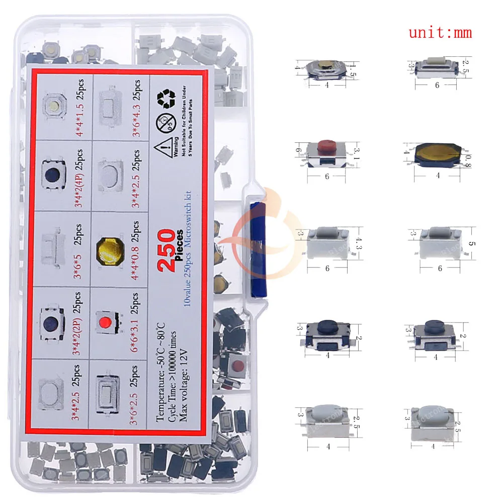 Mini momentane taktile Druckknopf schalter Auto Fernbedienung Touch-Tasten Taste ein/aus Dip SMD DIY Mikrosc halter gemischtes Kit