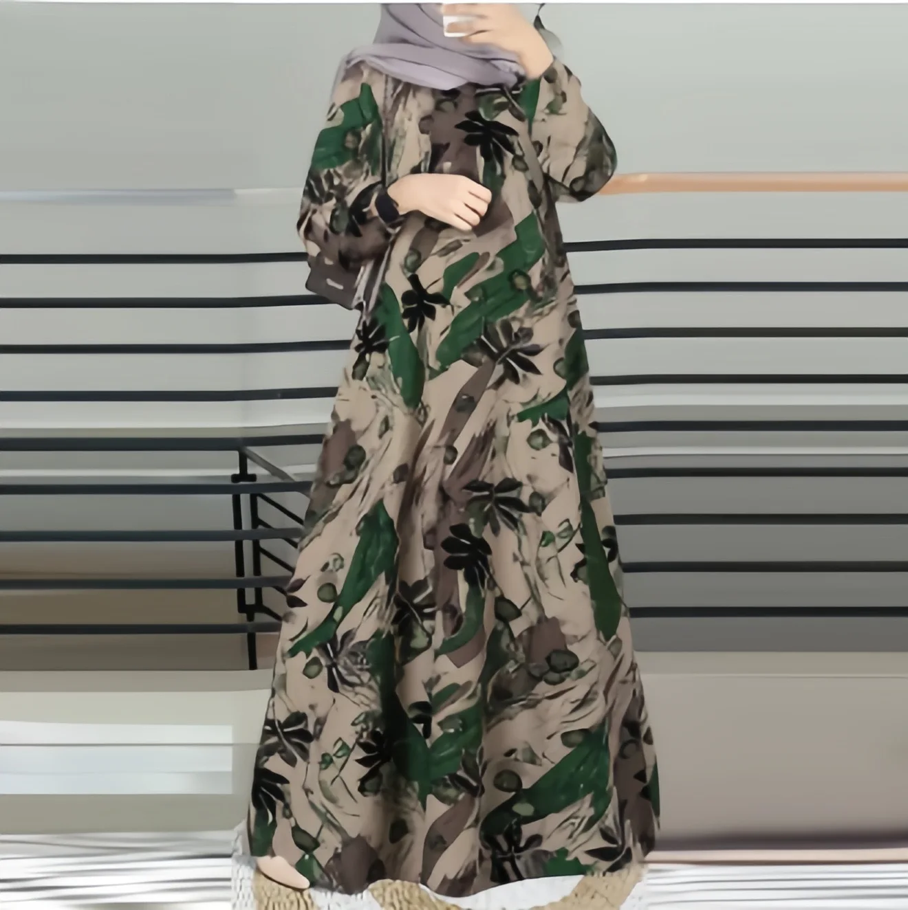 Neue Lange Robe Gedruckt Muslimischen Malaiischen Kleid Volle Hülse Rundhals Lange Robe Lange Kleid Fabrik Charge Dubai Luxus Islam Elegante