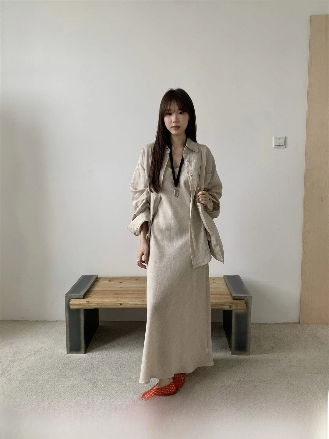 

High Quality Linen Sunscreen Shirt Dress with Bag Vest Casual Style Long Sleeve Collar Two Piece Set for Women Summer Au...