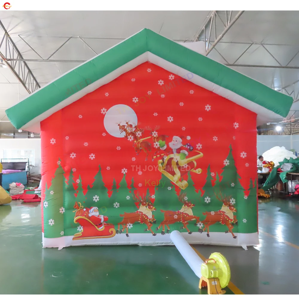 Szybka wysyłka 4x3m dmuchany domek świąteczny, dmuchany namiot grotto Świętego Mikołaja z dmuchawą na sprzedaż