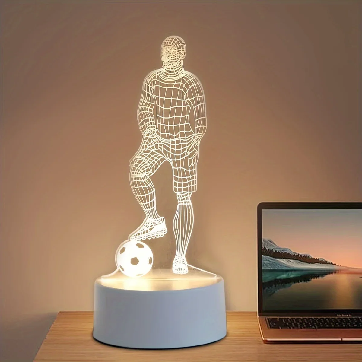 1PC Football Player Shaped Table Lamp with 3D Acrylic Board, USB Interface,  Indoor Night Light Bedroom, Bedside Decoration