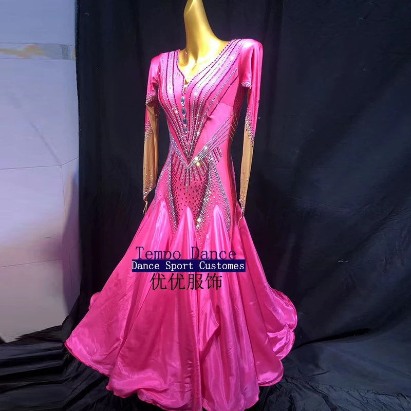 

Rose Red National Standard Ballroom Party Dress Ballroom Dance Competition Performance Dress for Customized Size and Color