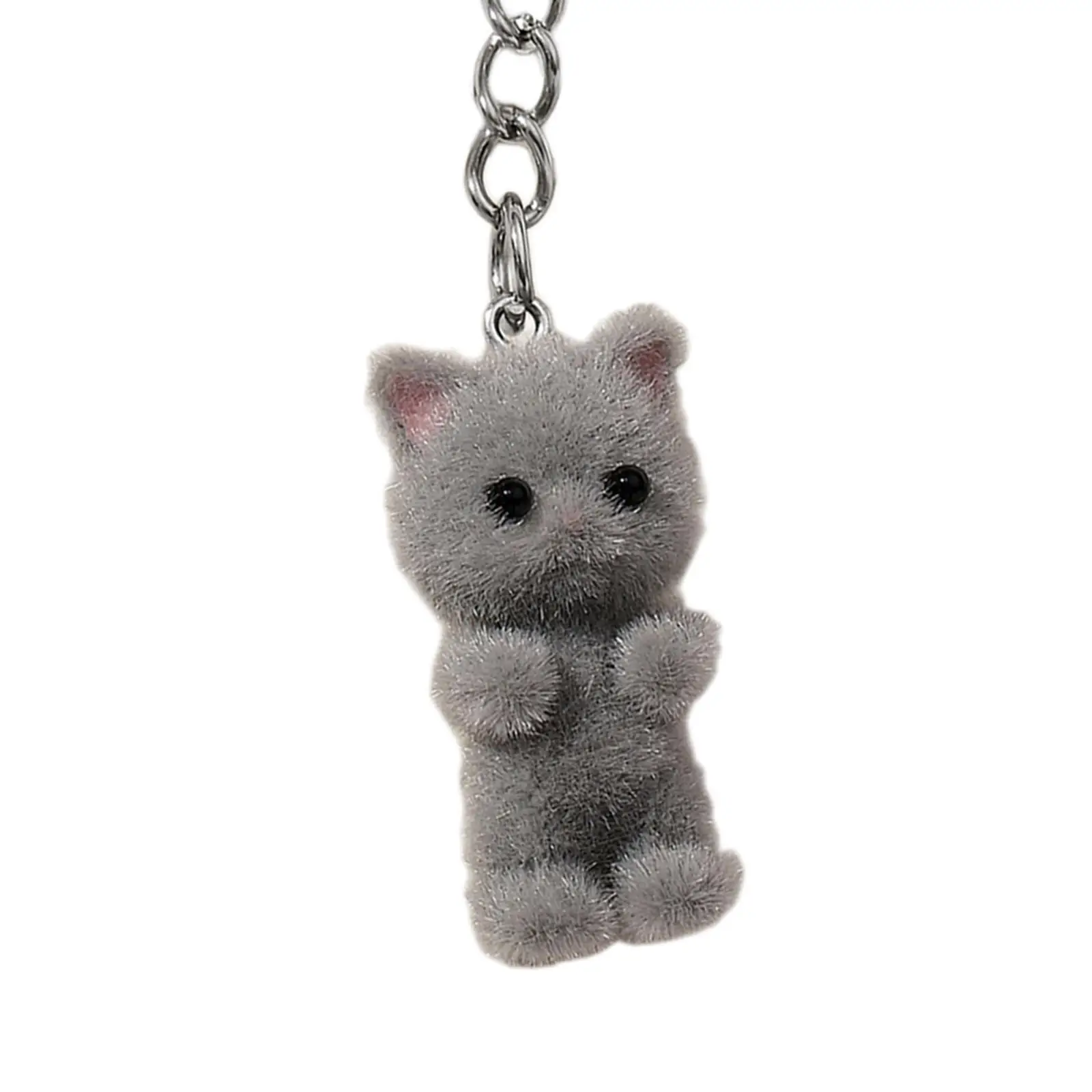 Adorable Cat Keychain Resin Flocking 3D Kitten Shape Bag Pendant for Purse Backpack Car Key Ring Gift