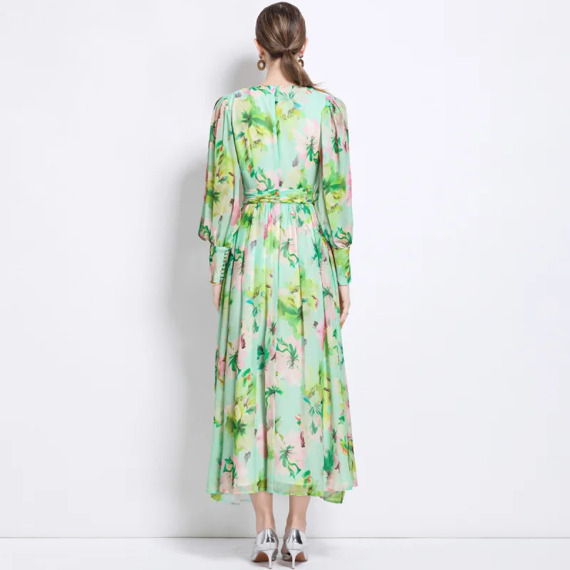 Imprimé fleuri longue Sve Lantern Sve Dr femme Midi V Ne Dr Ele une ligne jupe Maxi Dr été 2025