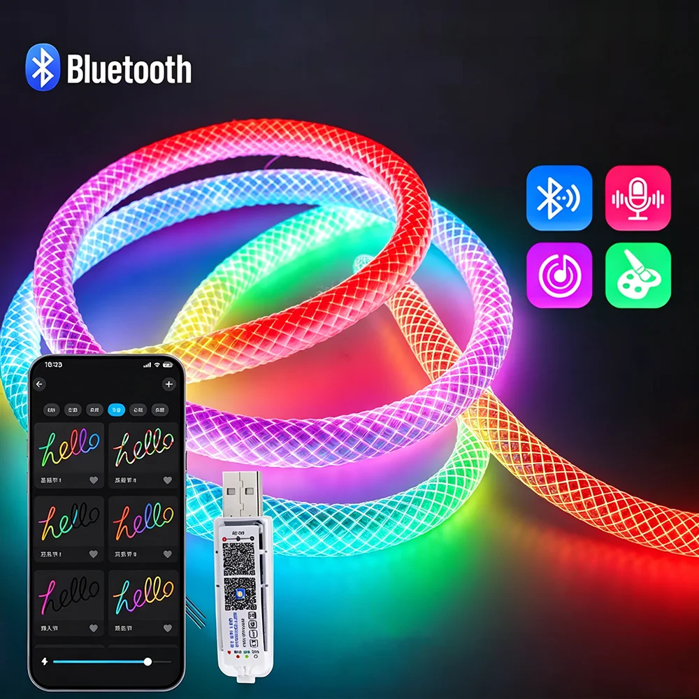 Flexible Silicon Light Tape 360 Degree Smart RGB DC5V WS2812B/WS2811 Neon LED Strip round Reticulate Pattern IP67 Waterproof wit