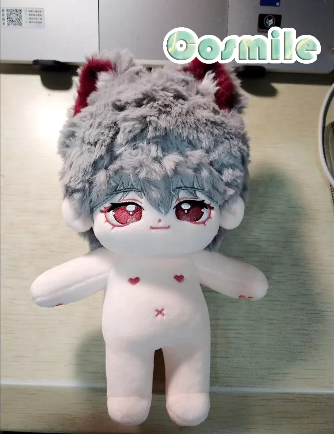 Anime Silver Gray Hair Red Eyes Wolf Stuffed Plushie 20cm Plush Doll Toy Only Body XY