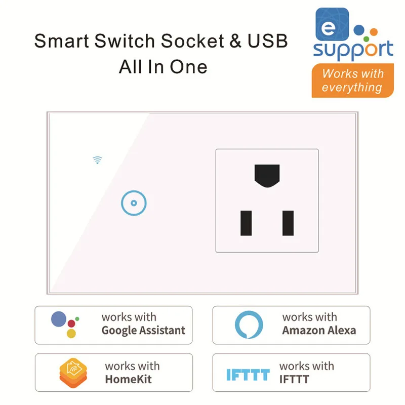 

smart wifi socket and touch wall light wifi smart light switch all in one works with alexa google assistant IFTTT