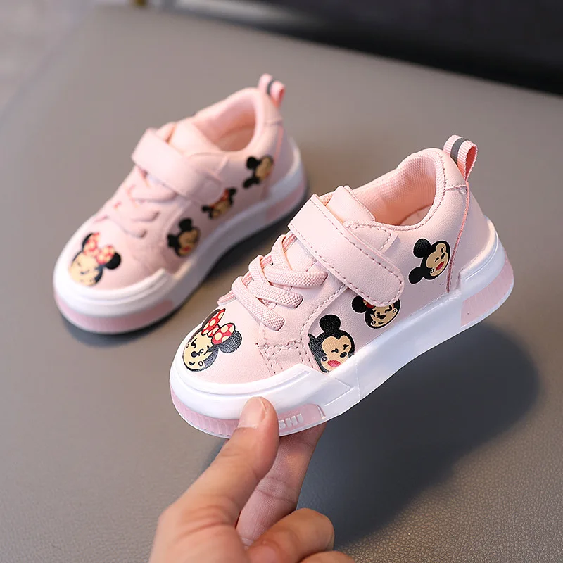 Disney Minnie Mickey Casual Shoes Fashion Girl Baby Breathable Soft Sole Pink White Children\'s Sneakers Toddler Shoes Size 21-30