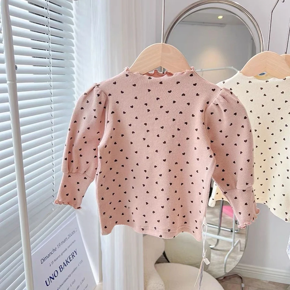 Girls Long Sleeves T-Shirt with Half High Collar Puff Sleeves Stylish Comfortable Soft Essential for the Spring Autumn Wardrobe