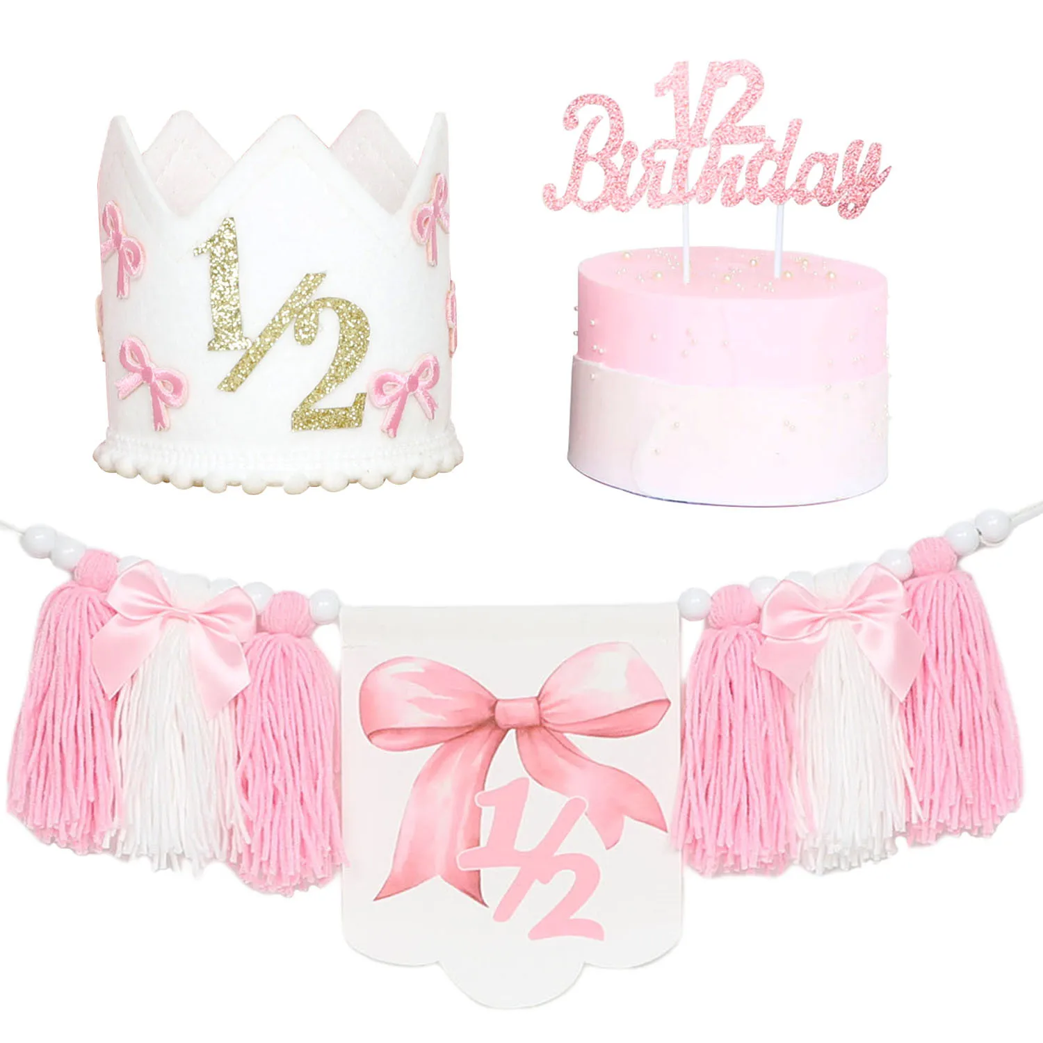 Halbgeburtstagsdekorationen für Mädchen, 6 Monate, 1/2 Schmetterling, Geburtstag, Quaste, Hochstuhl, Banner, rosa Zimmerpartydekorationen