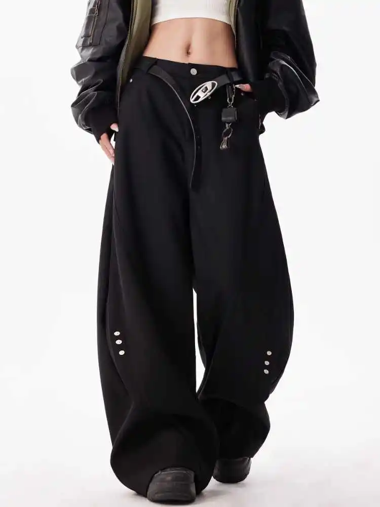 Women Black Goth Baggy Suits Pants Y2k Emo Vintage Urban Long