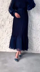 2024 New Ruffled Lace-Up Maxi Dress For Women Autumn Flare Sleeve Bandage Fashion High Waist Elegant Party Pleated Long Dress